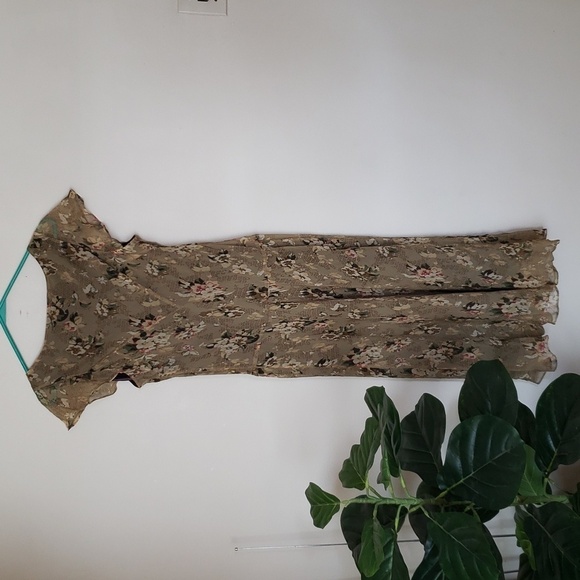 Ann Klein 100% silk floral midi maxi dress, flutter sleeve, women's size 14 - Picture 6 of 8